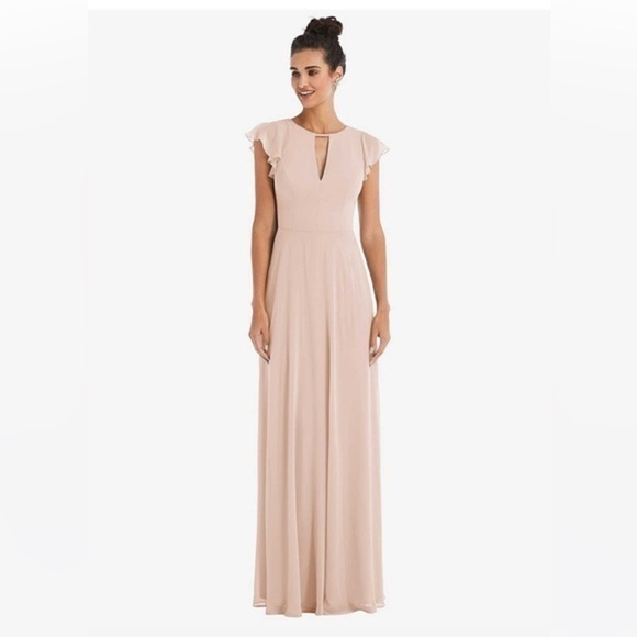 Thread by Dessy • NWT FLUTTER SLEEVE V-KEYHOLE CHIFFON MAXI DRESS IN CAMEO Pink - Picture 1 of 9
